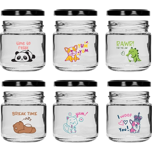 Gyermekeknek készült, twist-off, 212 ml-es üveg nyomattal és fi 66/4 csavaros tetővel, 6 db - 3