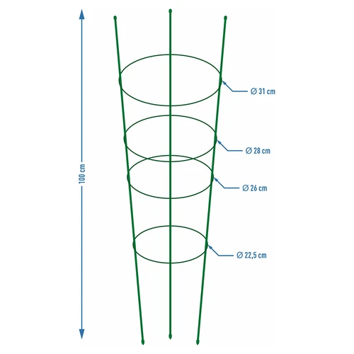 Gyűrűs növénytámasz, 4 gyűrű, 1 m - 2