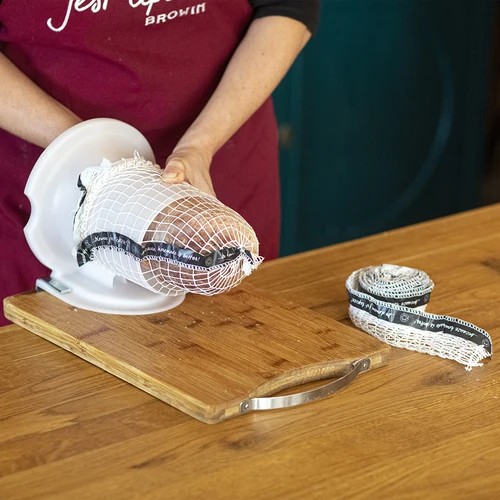 Húsipari háló címkével, 15 cm x 4 m, 125°C hőállósággal - 2