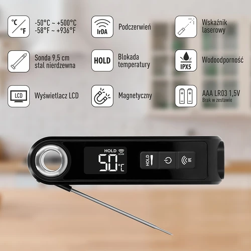 Infravörös konyhai hőmérő, kompakt, összecsukható szondával - 8
