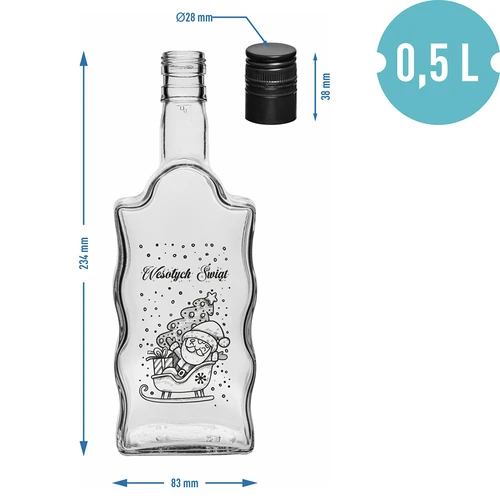 Klasztorna palack 0,5 l fekete csavaros kupakkal és Mikulás mintával - 5