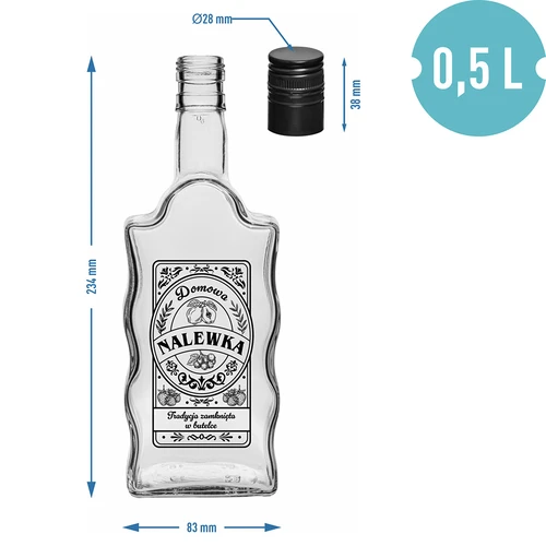 Klasztorna üveg 500 ml csavaros kupakkal, „Nalewka” felirattal, 1 db - 5