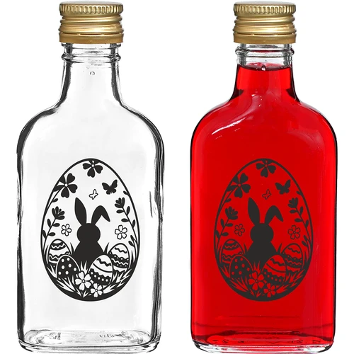 Lapos üvegpalack 200 ml, csavaros kupakkal, „Húsvéti hímes tojás” mintával, 1 db