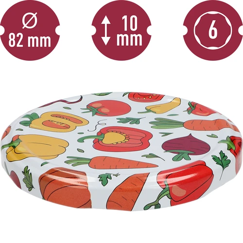 Mintás csavaros kupak – Zöldséges minta, fi 82/6, 10 db - 3