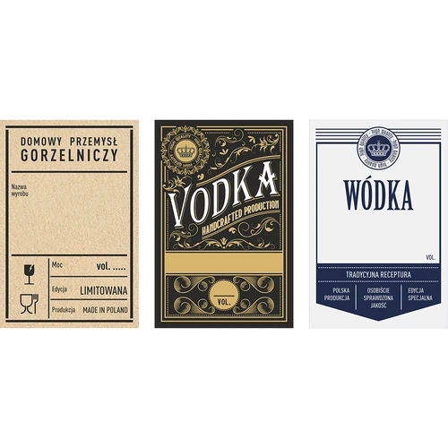 Öntapadó címkék 60x90 mm palackokra, vodkára, 3 minta, 20 db.