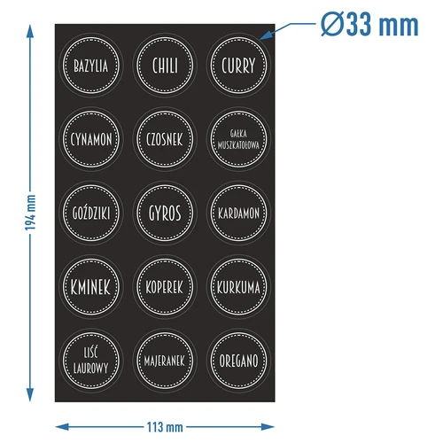 Öntapadós címkék fűszerekhez, kerek, fekete - 30 db - 3