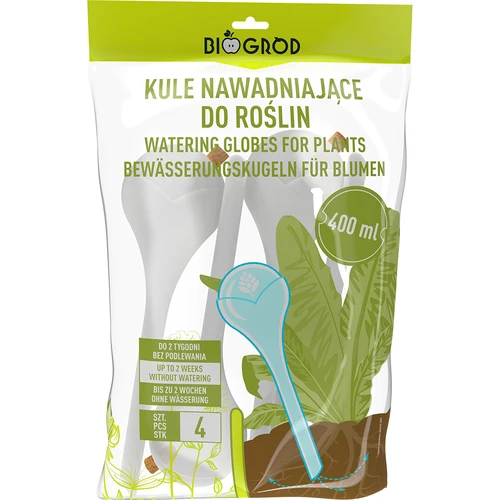 Öntözőgömbök növényekhez, fehér, félig áttetsző, dugóval, 400 ml, 4 db - 4