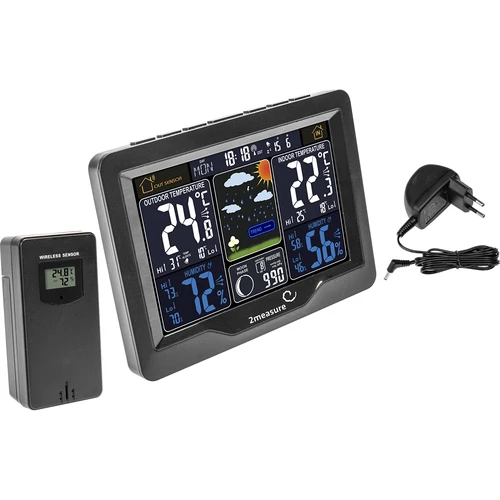 RCC, DCF időjárás-állomás – elektronikus, háttérvilágítású, vezeték nélküli, érzékelővel, fekete