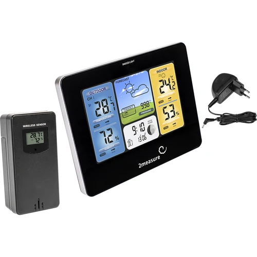 RCC időjárás-állomás – elektronikus, háttérvilágítású, vezeték nélküli, érzékelővel, fekete