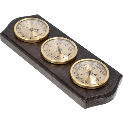 Retro időjárás-állomás - diószínű, aranyszínű számlapokkal - 2