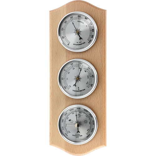 Retro meteóállomás - természetes fa, ezüst színű számlapokkal