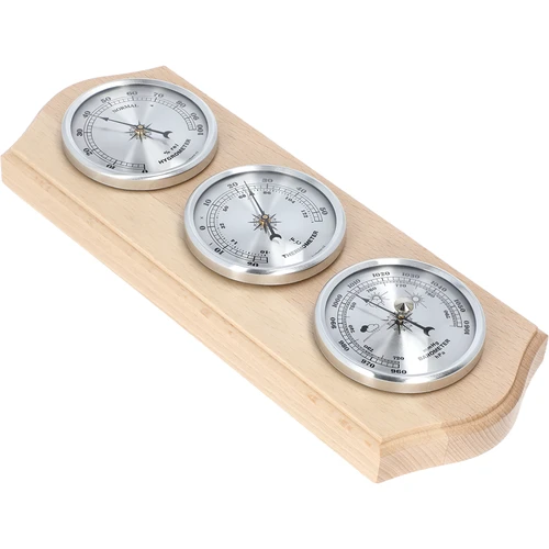 Retro meteóállomás - természetes fa, ezüst színű számlapokkal - 2
