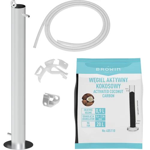 Rozsdamentes acél szűrőoszlop, felfüggeszthető, tartozékokkal és aktív szénnel