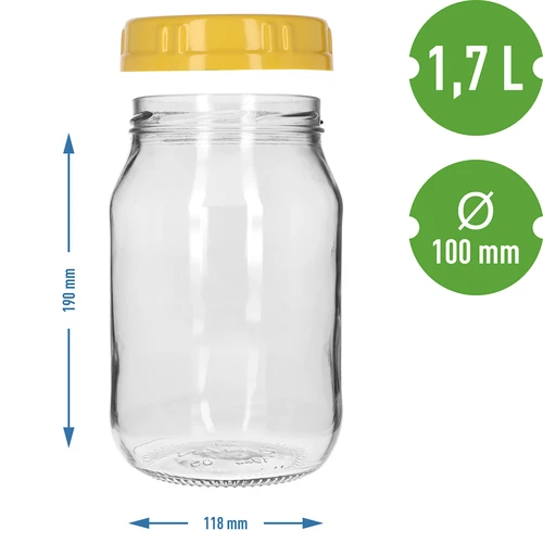 TO üveg, 1,7 l, sárga, fogantyús műanyag tetővel, Ø 100 mm, 1 db - 4
