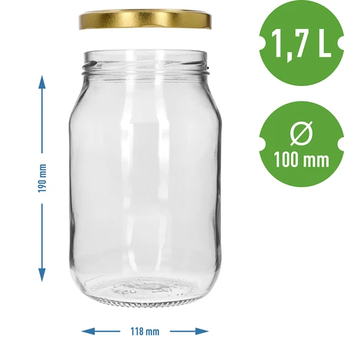 TO 1,7 L befőttesüveg arany színű kupakkal, fi 100/6, 1 db - 4