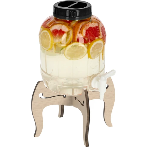 Törésálló, 5 l-es csappal ellátott üveg, kétoldalas fa állvánnyal