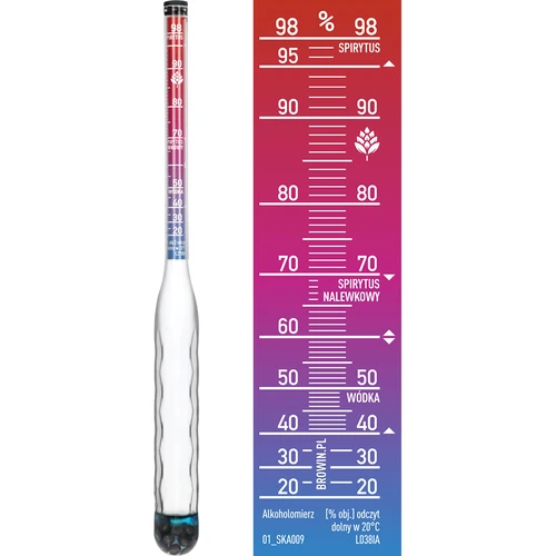 Törhetetlen alkoholmérő próbacsővel, mérési tartomány 20–98% - 4