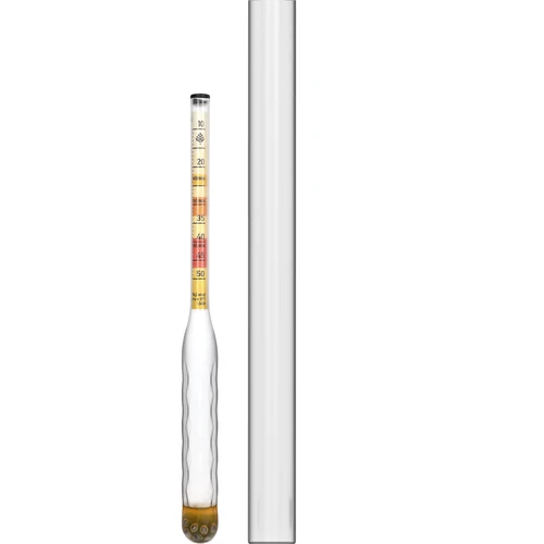 Törhetetlen areométer mézborhoz, próbahengerrel, mérési tartomány 10–50°Blg