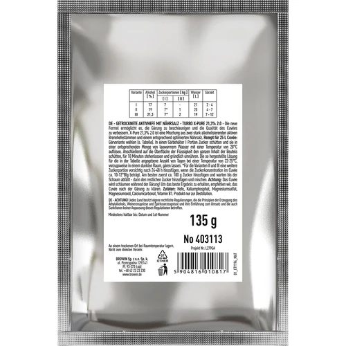 Turbo X-Pure élesztő 21,3 %, 48 óra, 25 L - 2