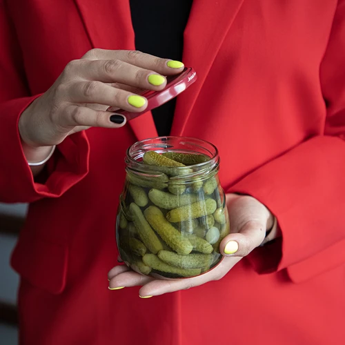 Twist-off 500 ml-es "Fordított Amfora" befőttesüveg bordó kupakkal, fi 82/6, 6 db - 10