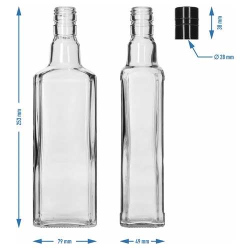 TYNKTURA díszüveg 0,5 L, fekete, hosszú Ø 28 mm-es csavarzárral, 1 db - 5
