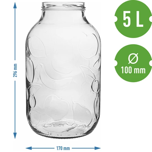 Üveg 5 L fi 100, tető nélkül, 6 db - 9