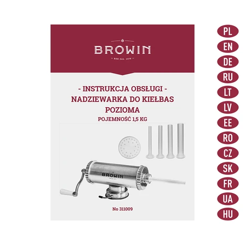 Vízszintes kolbásztöltő, 1,5 kg kapacitással, szilikon dugattyúval - 9
