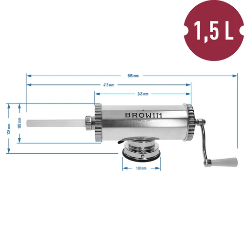 Vízszintes kolbásztöltő, 1,5 kg kapacitással, szilikon dugattyúval - 10