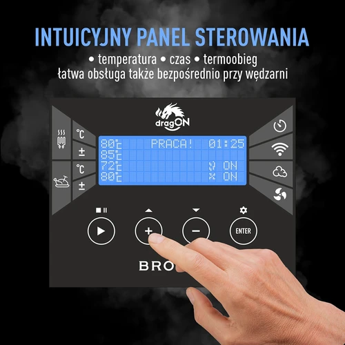 Wi‑Fi-s füstölő, 200 L – dragON WOOD 100IQ elektromos fűtőmodullal és vezérlővel, égetett fa kivitelben - 7