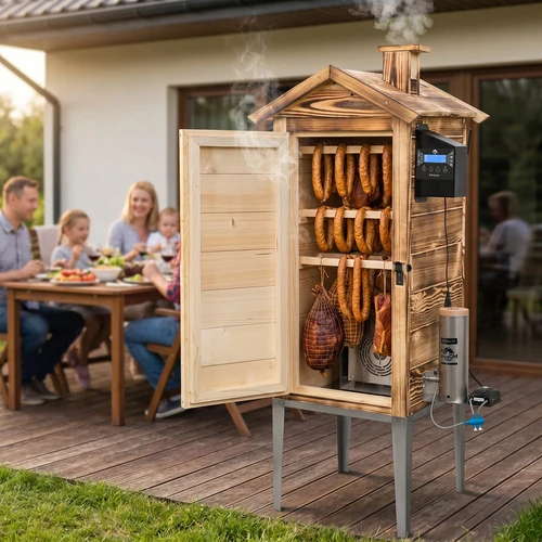 Wi‑Fi-s füstölő, 200 L – dragON WOOD 100IQ elektromos fűtőmodullal és vezérlővel, égetett fa kivitelben - 12