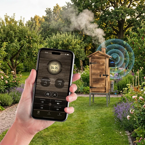 Wi‑Fi-s füstölő, 200 L – dragON WOOD 100IQ elektromos fűtőmodullal és vezérlővel, égetett fa kivitelben - 6