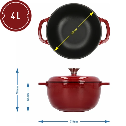 Zománcozott öntöttvas fazék - bordó, 4 l - 4