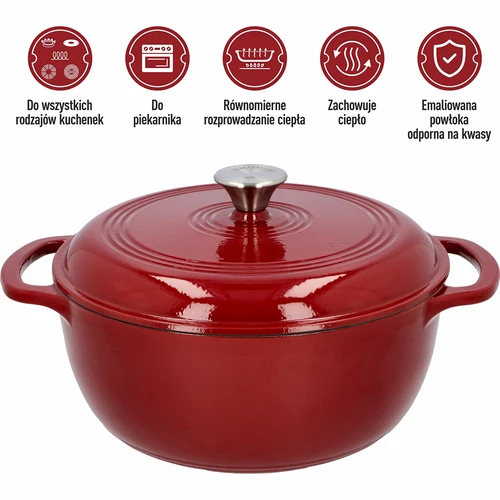 Zománcozott öntöttvas fazék - bordó, 5,8 l - 5