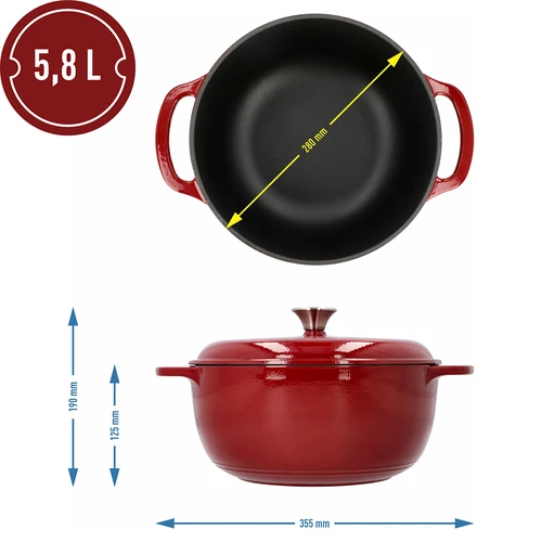 Zománcozott öntöttvas fazék - bordó, 5,8 l - 4