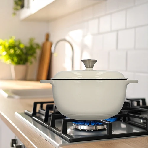 Zománcozott öntöttvas lábas – ekrü, 4 l - 9