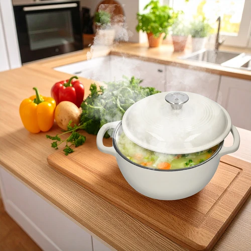 Zománcozott öntöttvas lábas – ekrü, 4 l - 7