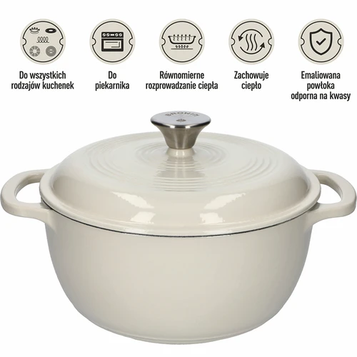 Zománcozott öntöttvas lábas – ekrü, 4 l - 5