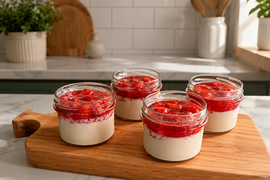 Vegán Panna Cotta eperrel